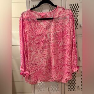 Lilly Pulitzer Pink Graphic 3/4 Sleeve Blouse